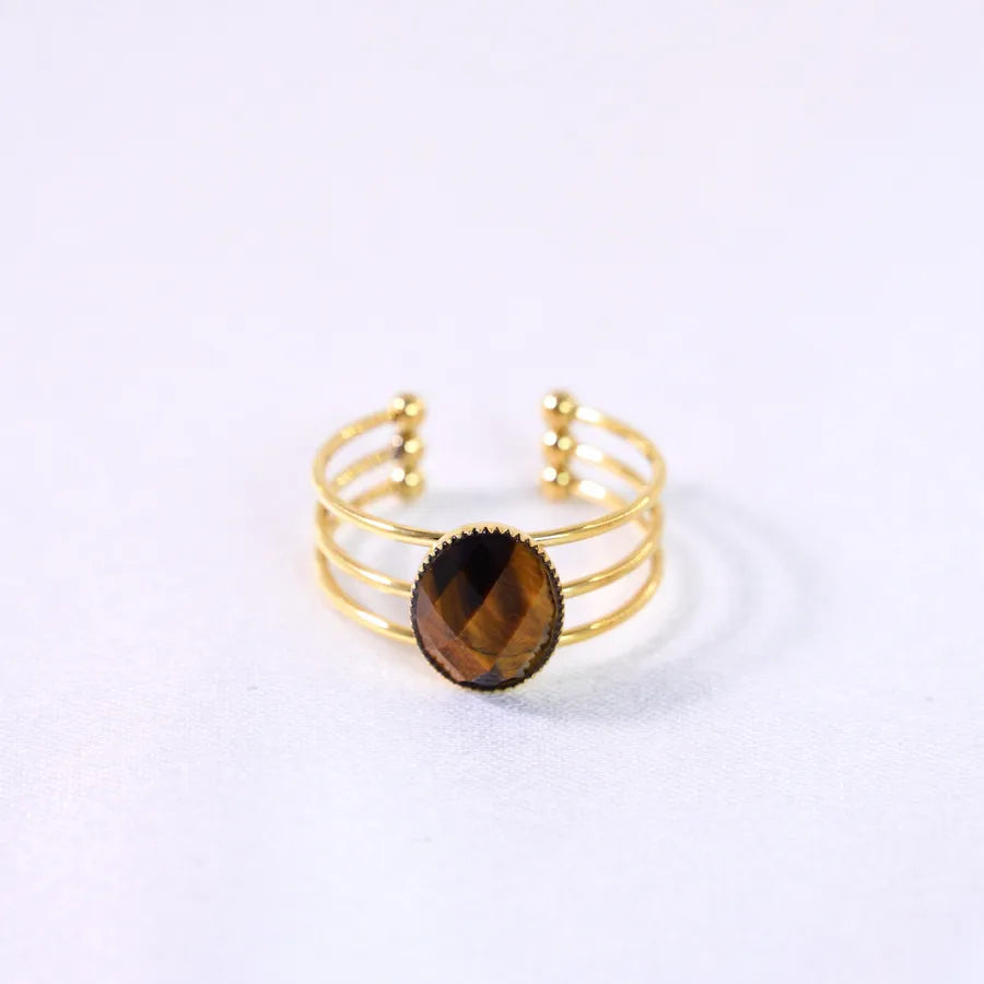 Retro French Style Geometric Titanium Steel Natural Stone Open Rings In Bulk