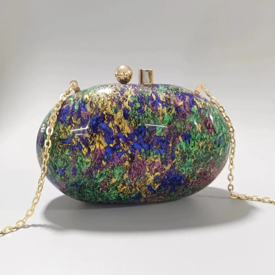 women's arylic tie dye vintage style shell lock clasp shoulder bag crossbody bag