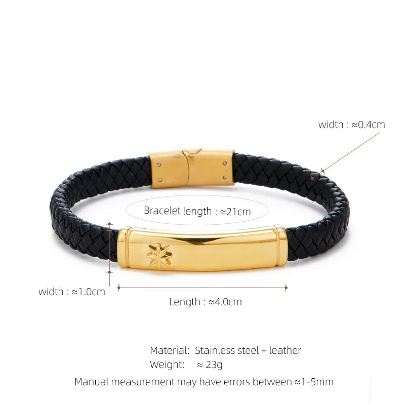 Casual Streetwear Geometric 304 Stainless Steel Pu Leather Braid 18K Gold Plated Men's Bracelets