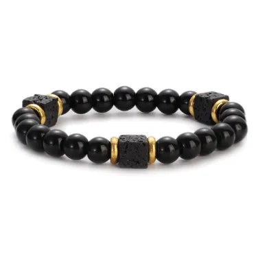 New Lava Cube Volcanic Stone Bracelet Men's Colorful Marble Glass Beads Retro Bracelet