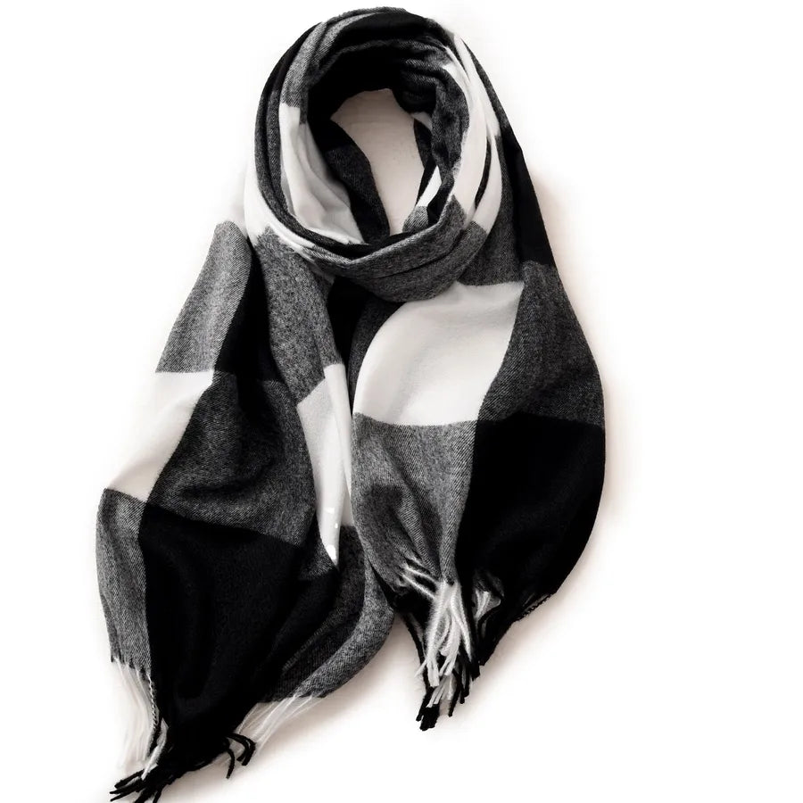 women's retro plaid imitation cashmere tassel winter scarves