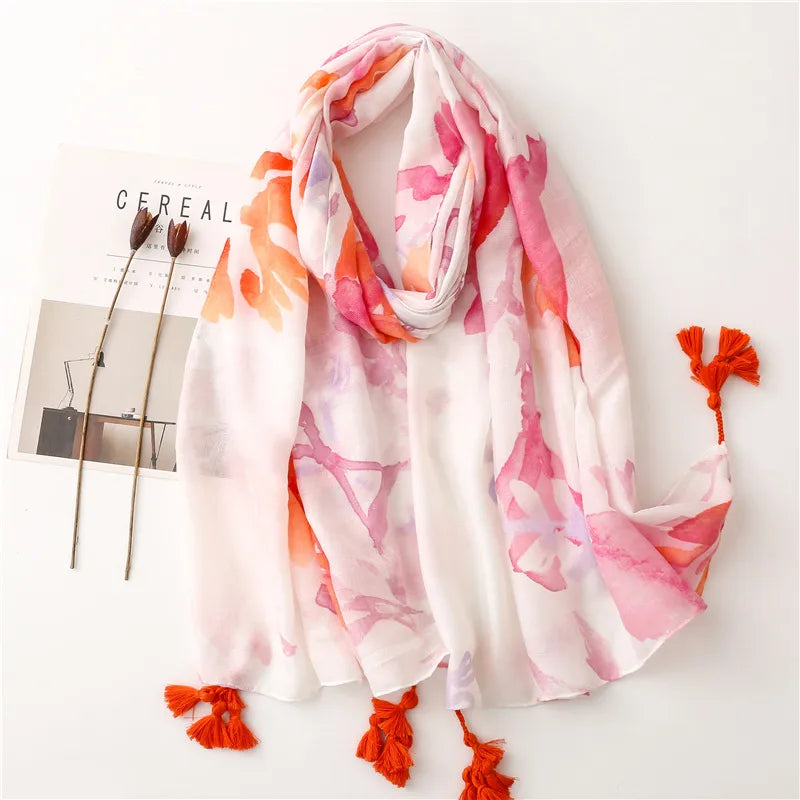 early spring bright colorful ink painting cotton and linen hand-feeling herringbone beach towel