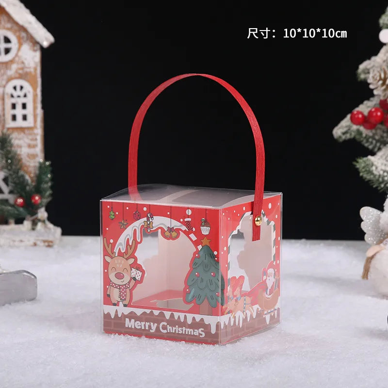 Transparent Square Christmas Baking Packaging Box Paper Cup Cake Box Cartoon Apple Box Children Gift Box Baking Supplies