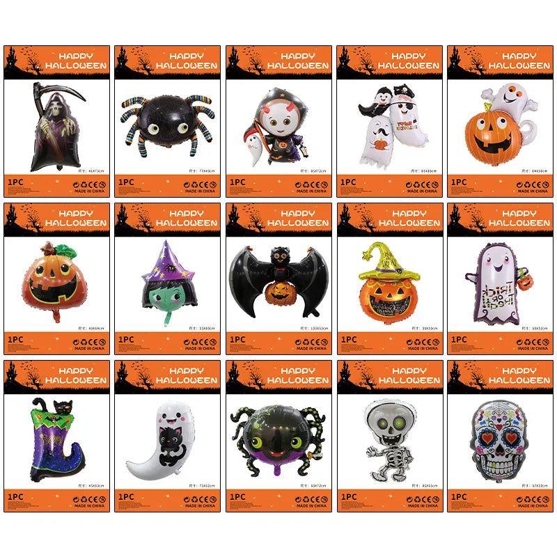 Halloween Decorations Pumpkin Spider Back Card Single Aluminum Foil Balloon Ghost Festival Skull Funny Bar Balloon