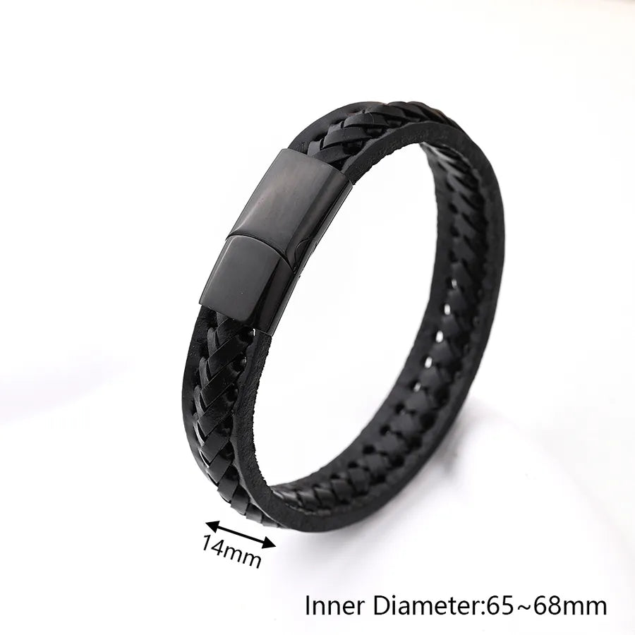 Casual Vacation Streetwear Simple 18K Gold Plated 304 Stainless Steel Genuine Cowhide Wholesale wristband