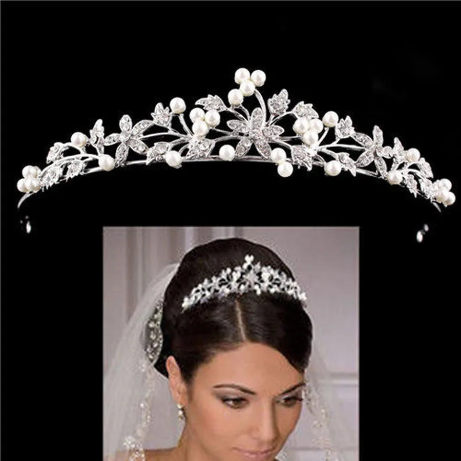 simple style flower imitation pearl alloy rhinestone hair band 1 piece