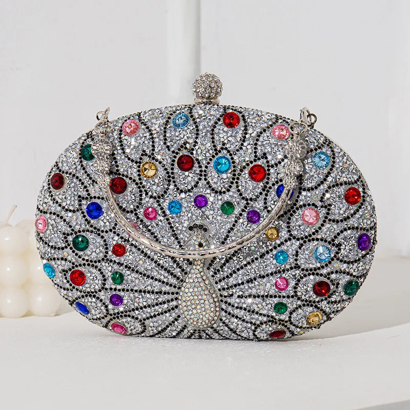 Rhinestone Metal Peacock Oval Evening Bags
