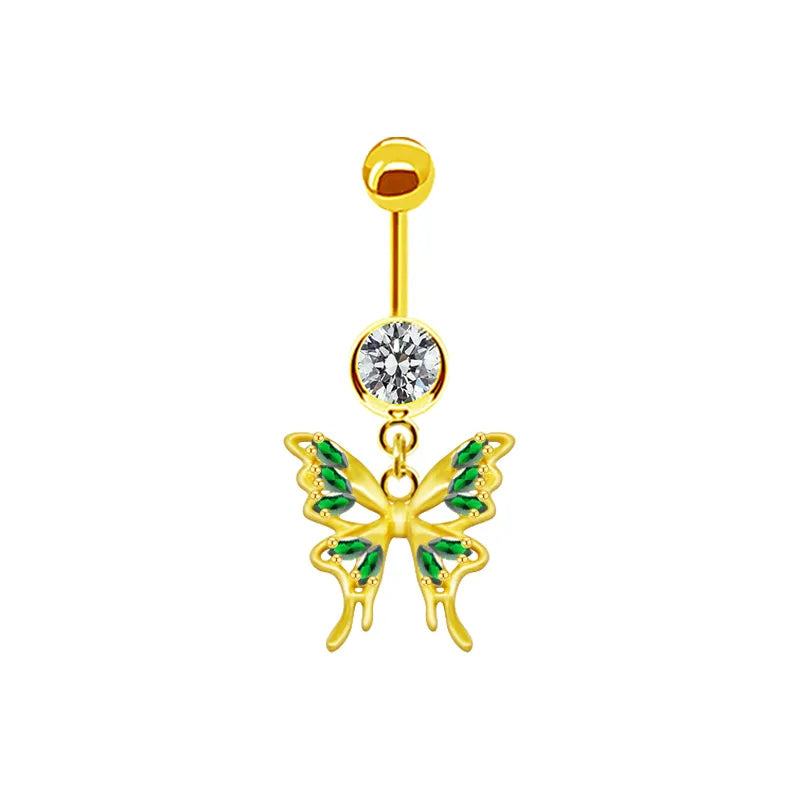 shiny peacock butterfly bow knot stainless steel copper plating inlay crystal rhinestones zircon white gold plated gold plated belly ring