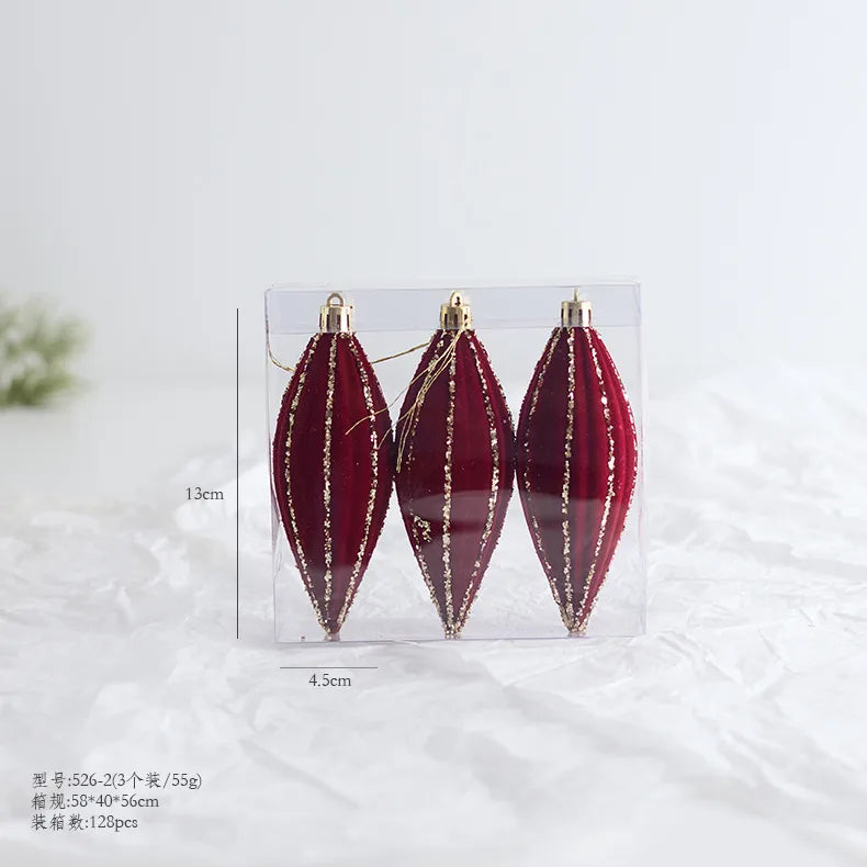 New Christmas Tree Decoration Balls Hanger Dark Red Wine Color Flocking Painted Christmas Balls Irregular Shape PVC Material