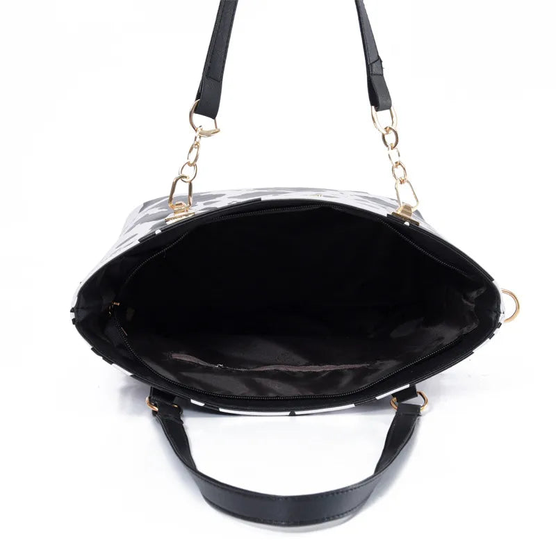 Women's Large Pu Leather Cow Pattern Streetwear Square Zipper Shoulder Bag Handbag Tote Bag