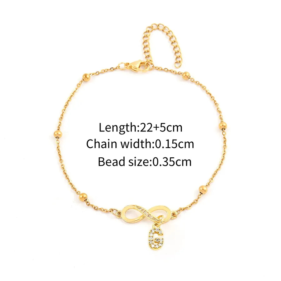 Wholesale Jewelry Simple Style Classic Style Letter Infinity 201 Stainless Steel Copper Zircon Anklet
