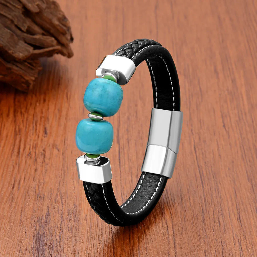 Vintage Style Ethnic Style Round Leather rope Metal Men's Bracelets