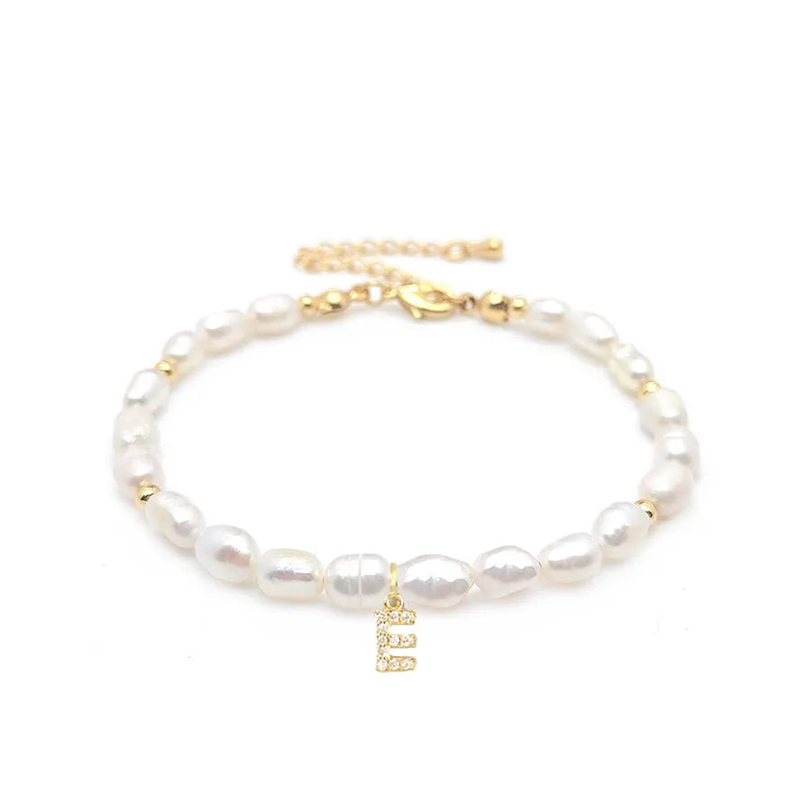 lady letter freshwater pearl beaded knitting bracelets