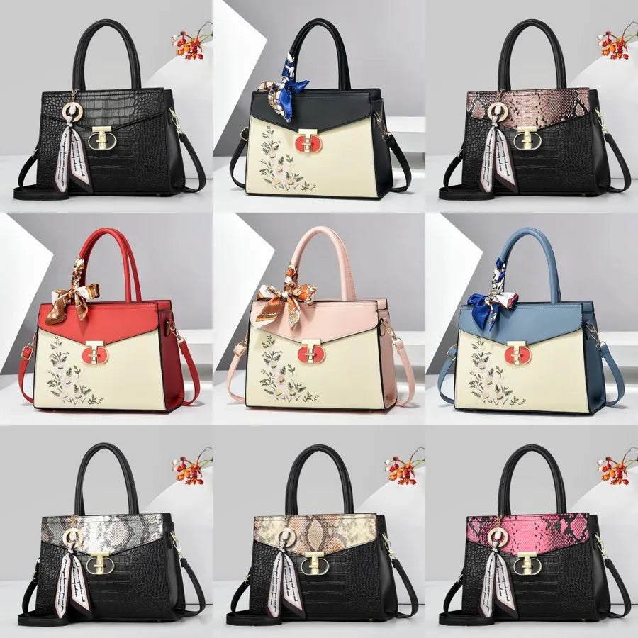 Women's Pu Leather Color Block Streetwear Square Zipper Shoulder Bag Handbag