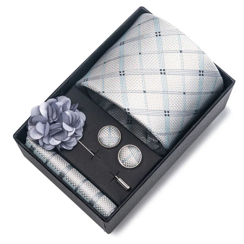 commute geometric stripe cashew nuts polyester yarn men's square scarf cufflinks tie