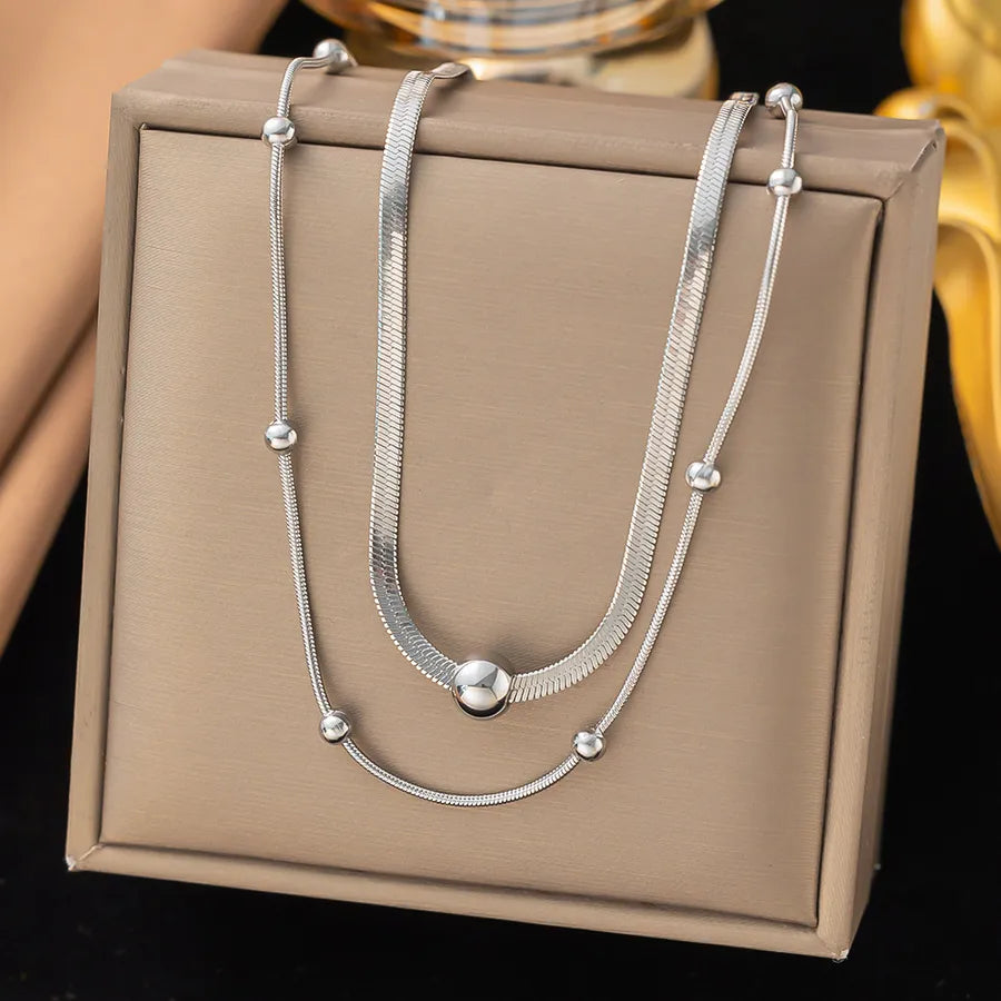 Wholesale Jewelry Elegant Sweet Geometric Heart Shape 304 Stainless Steel Round Plating ball chain cable chain Bracelets Necklace