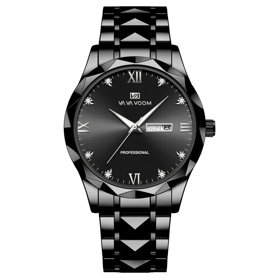 Diamond stainless steel watch with men's  business simple calendar quartz waterproof watch  one-piece delivery