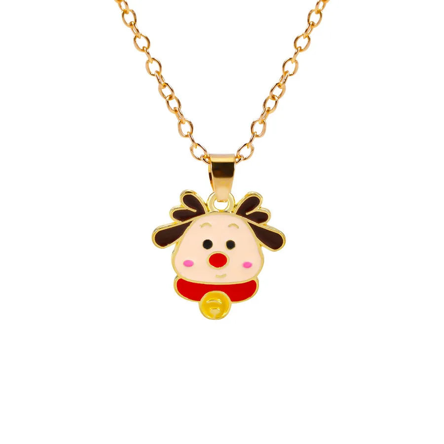 Christmas Themed Alloy Pendant Necklace With Bell Snowflake Design Geometric Pattern For Men And Women Christmas Tree Santa Claus Deer Stick