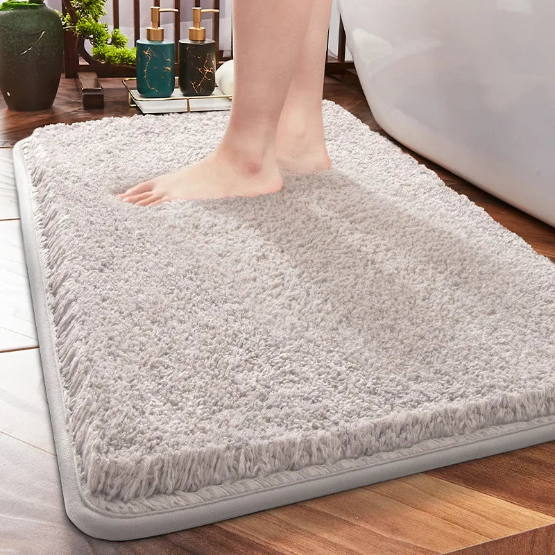 Household Bathroom Door Mat Solid Color Simple Bathroom Absorbent Non-Slip Mat Spot  Thickened Fiber Floor Mat