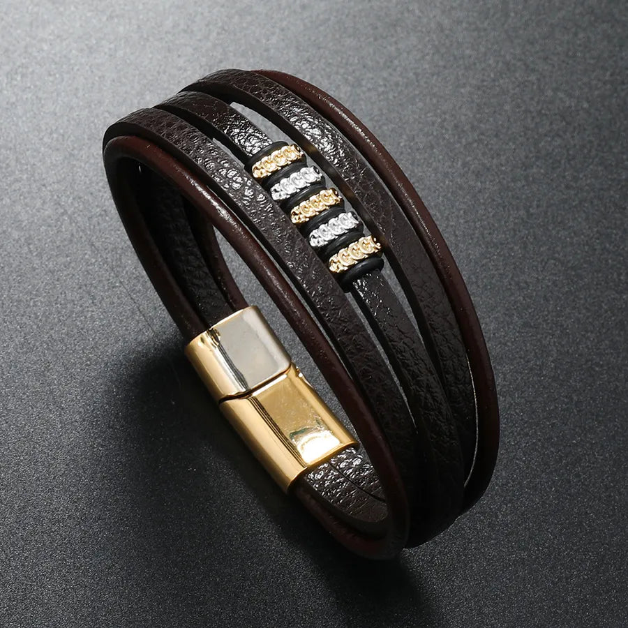 Simple Style Classic Style Geometric Pu Leather Alloy Men's Bracelets Men Cord & Leather Bracelets