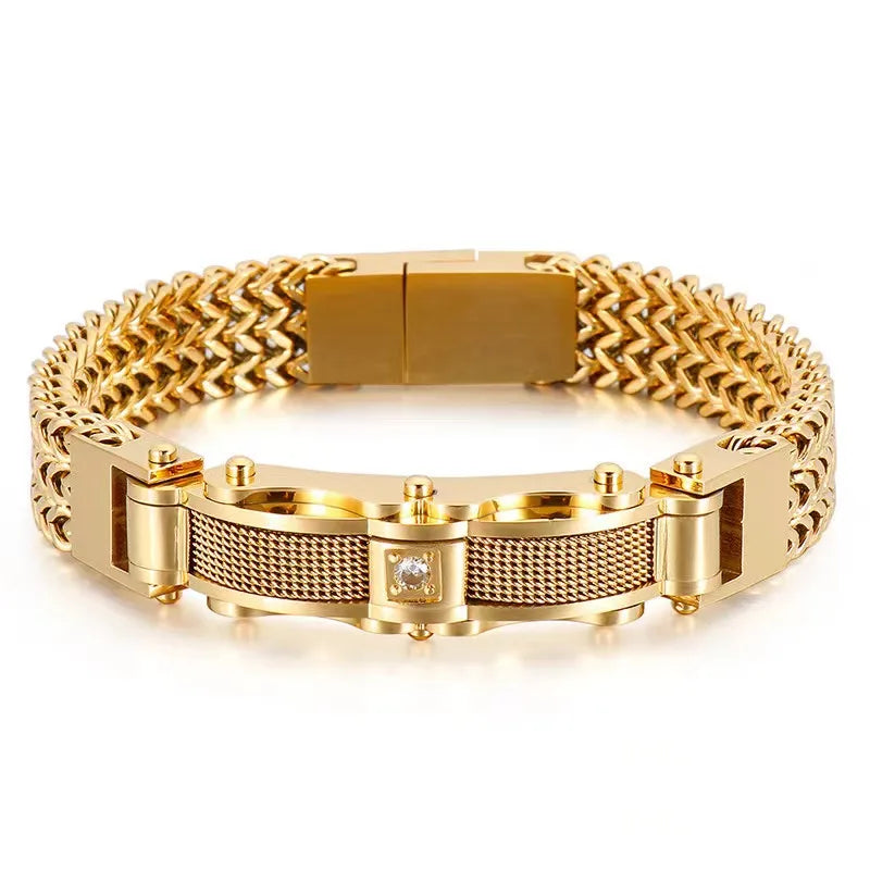 Hip-Hop Solid Color 304 Stainless Steel Inlay Zircon 18K Gold Plated Men's Bracelets