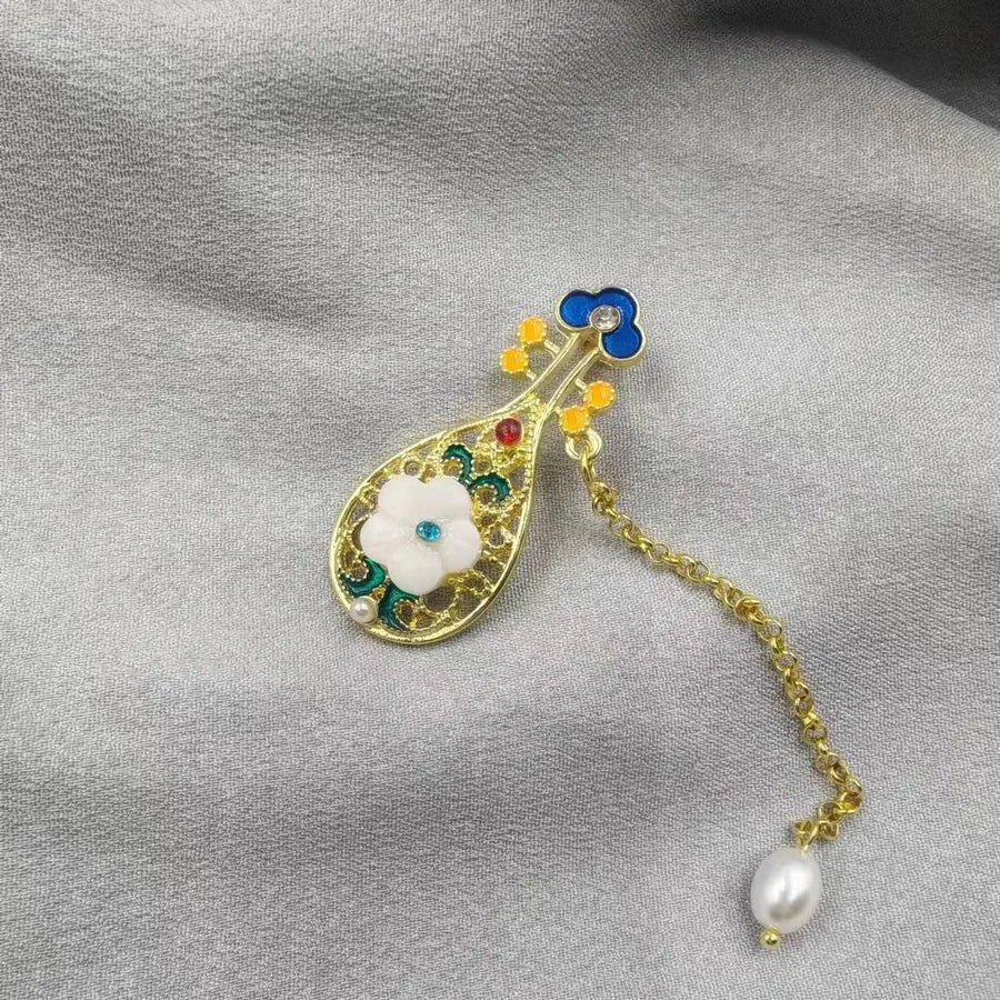 Green Chinese Style Brooch Pin Vintage High-End Tassel Creative Versatile Hanfu Cheongsam Embroidery Zinc Alloy Jewelry Accessory