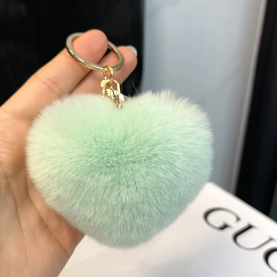 Classic Style Heart Shape Rex rabbit fur Bag Pendant Keychain