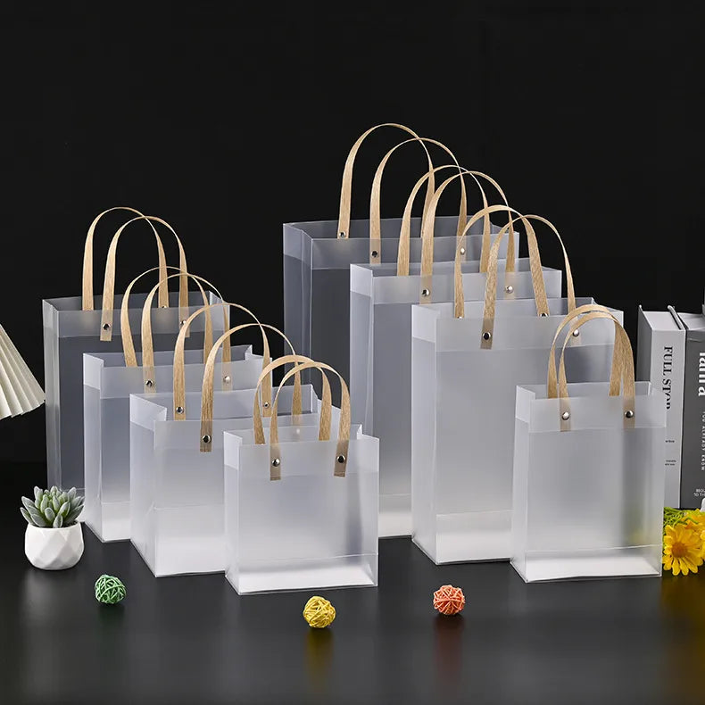 Spot transparent handbag wedding gift bag PP plastic gift bag frosted gift bag advertising bag