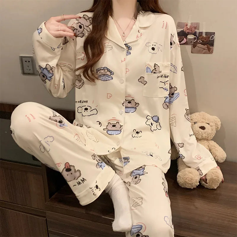 Purple Heart Sweet Style Women's Sleepwear Long Sleeve Home Clothes Spring Autumn High Sensation Dormitory Outdoor Wear Set