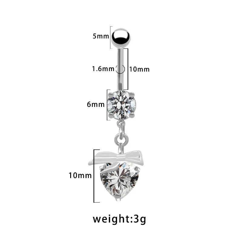 1 Piece Belly Rings Pastoral Shiny Star Moon Heart Shape 316L Stainless Steel  Alloy Plating Inlay Resin Rhinestones Glass White Gold Plated