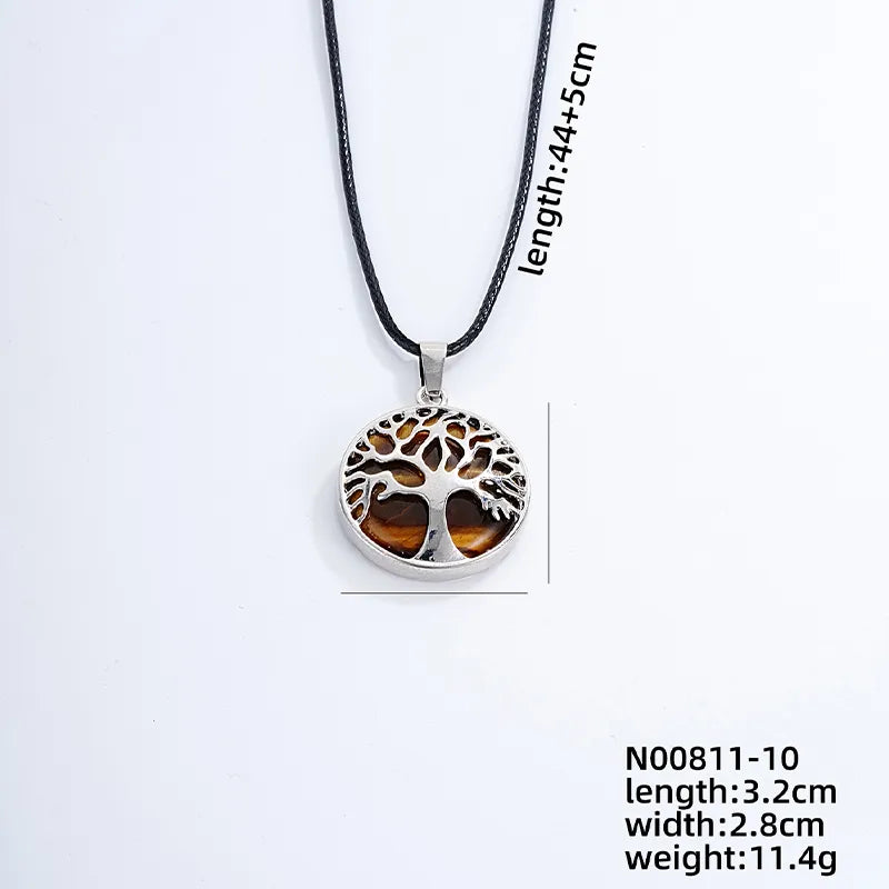 ig style simple style round tree stainless steel natural stone leather rope inlay natural stone pendant necklace