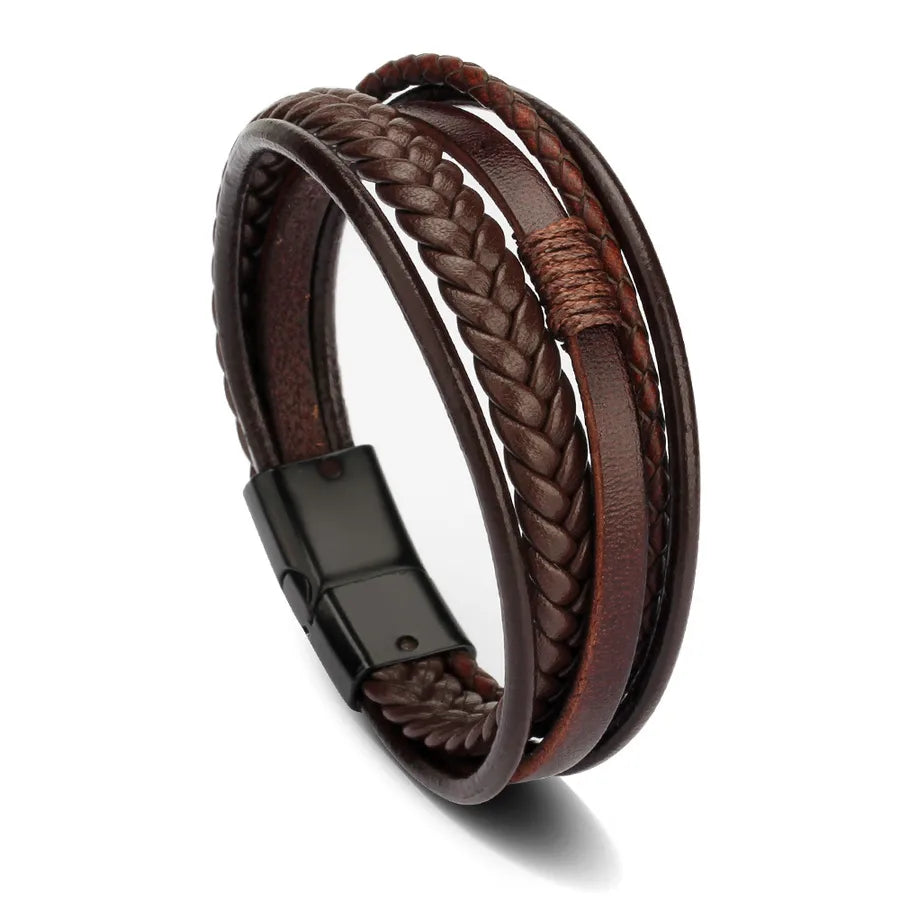 simple style solid color pu leather alloy men's bangle 1 piece