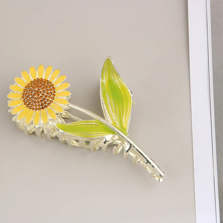 simple style New style sunflower tulip grain imitation pearl alloy inlay rhinestones hair claws