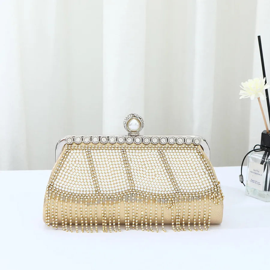 Heavy Industry Tassel Evening Bag Diamond-inlaid Pearl Chinese Cheongsam Handbag Holiday Wedding Dress Bag Banquet Bag