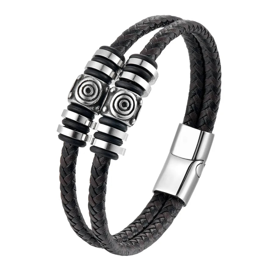Hip-Hop Geometric Solid Color 316 Stainless Steel  Leather Wholesale Bracelets