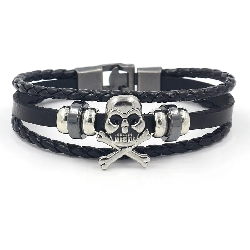 Retro Skull Pu Leather Plating Halloween Men'S Bracelets