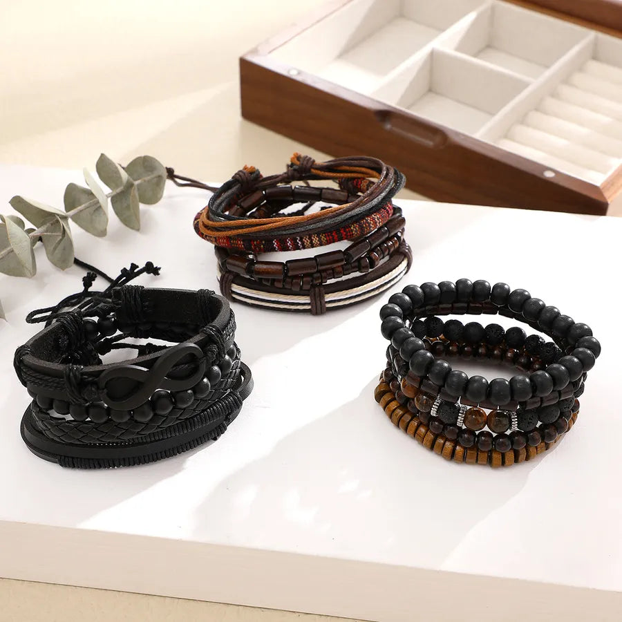 Retro Geometric Pu Leather Wood Unisex Bracelets