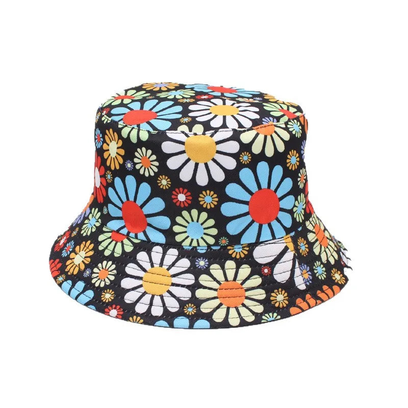 Double-Sided Wearable Fisherman Hat New Style Small Daisy Outdoor Sun Protection Hat Sunflower Full Print Pot Summer Cap