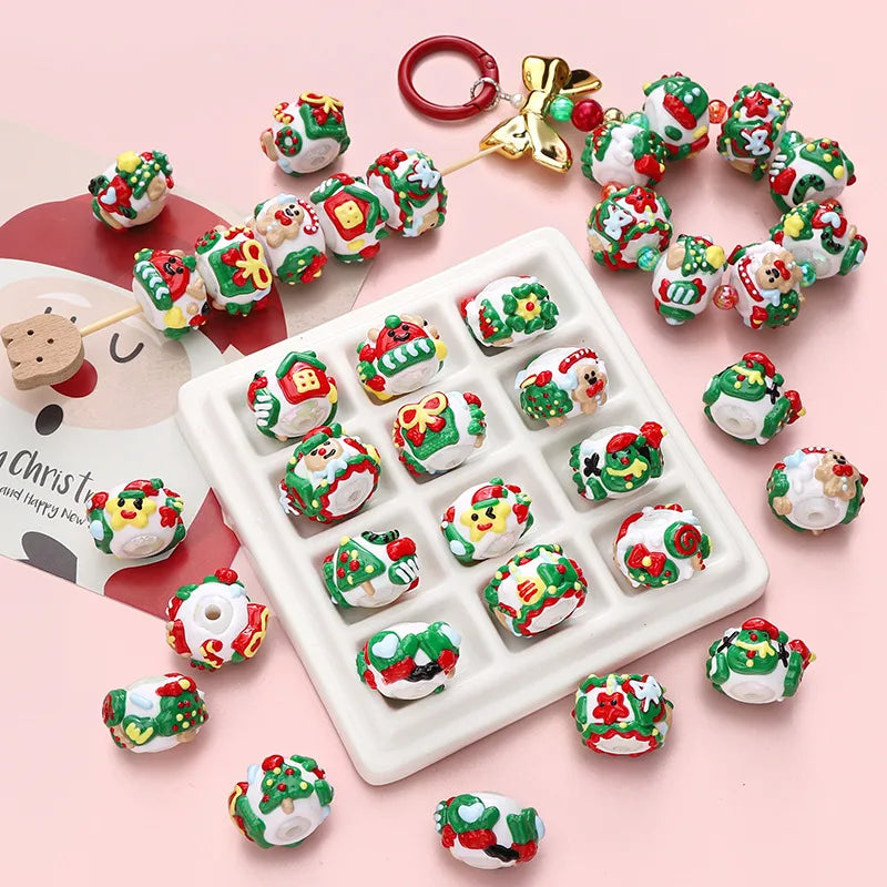Acrylic Christmas Hand-Painted Gingerbread Man Cartoon Bead Pendant Handmade DIY Beaded Bracelet Phone Chain Accessories