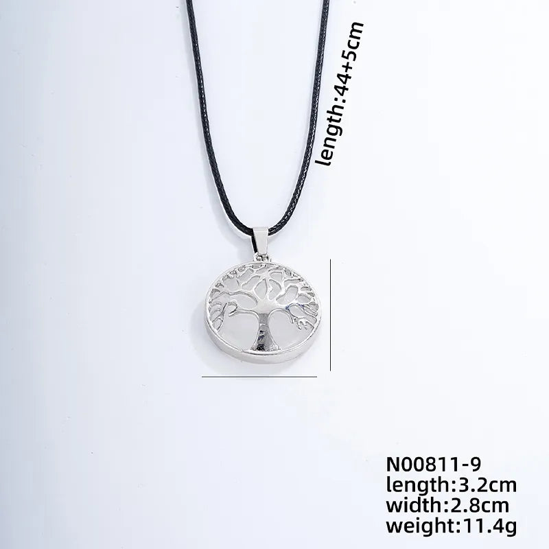 ig style simple style round tree stainless steel natural stone leather rope inlay natural stone pendant necklace
