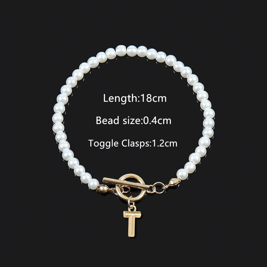 Elegant Vintage Style Classic Style Letter 304 Stainless Steel Artificial Pearl Beaded Chain Beaded Bracelets Wholesale