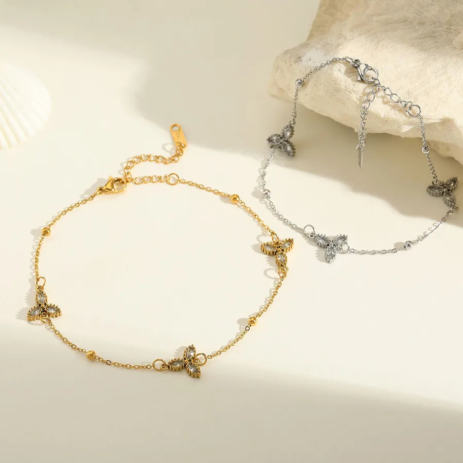 Cute Lady Romantic Geometric Solid Color 304 Stainless Steel 18K Gold Plated Zircon cable chain Bracelets In Bulk