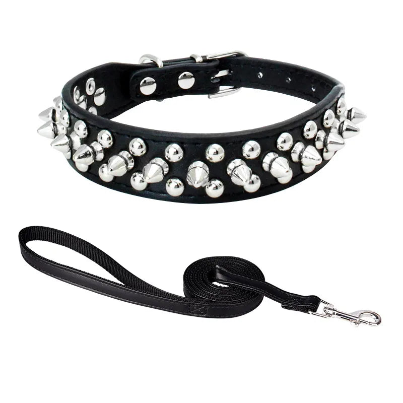 casual pu leather geometric rivet pet collar 1 set