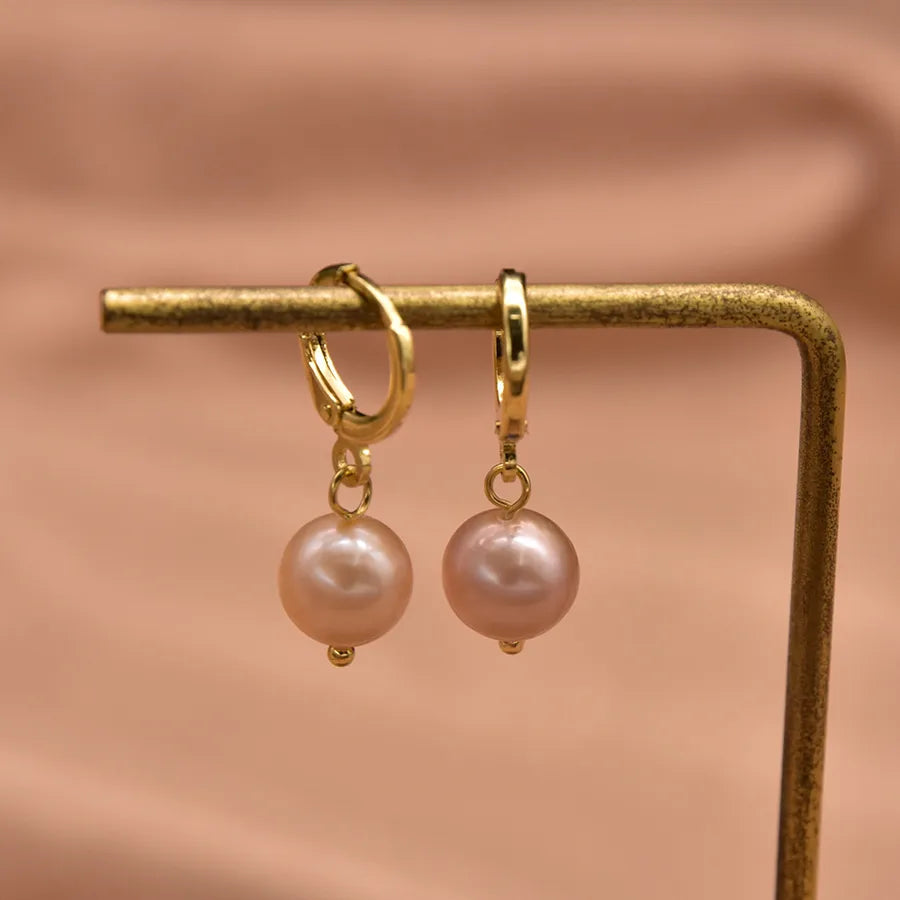 1 Pair Freshwater Pearl Zircon Freshwater pearl earrings Round Drop Earrings