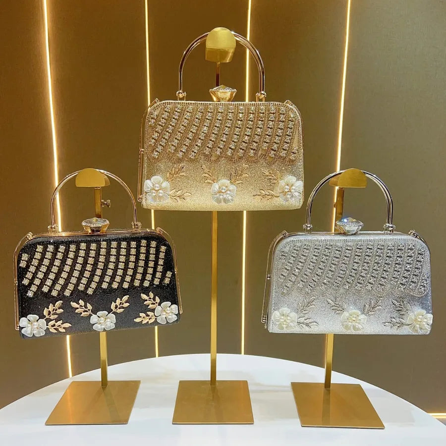 Elegant Evening Clutch Bag Diamond Embellished Square Handbag Women's Fashion Crossbody Bag For Cheongsam And Formal Dresses