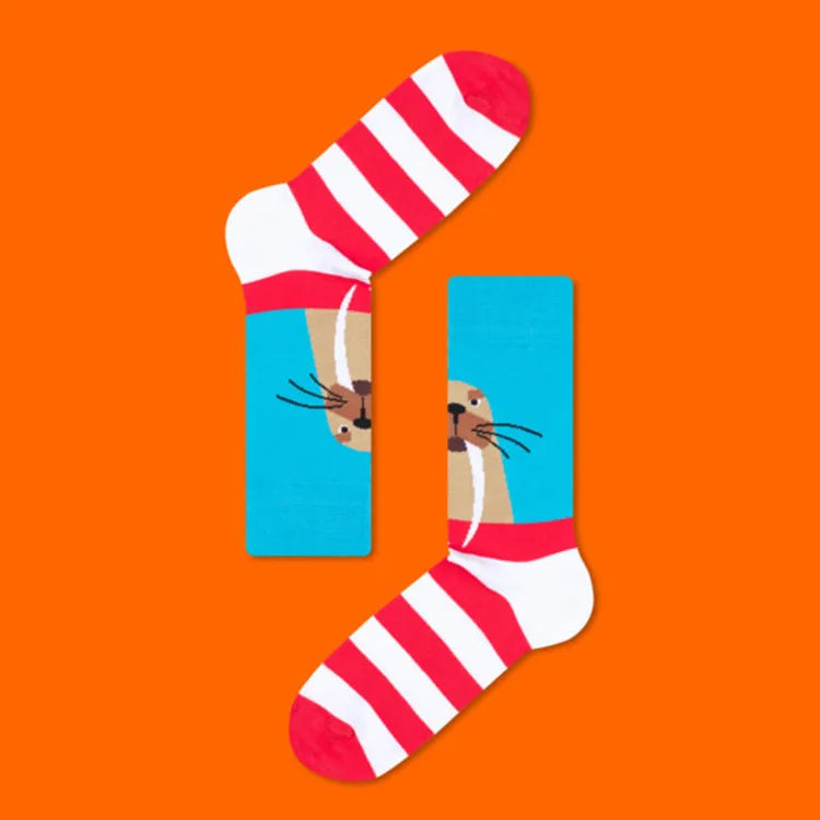 unisex retro color block cotton crew socks a pair