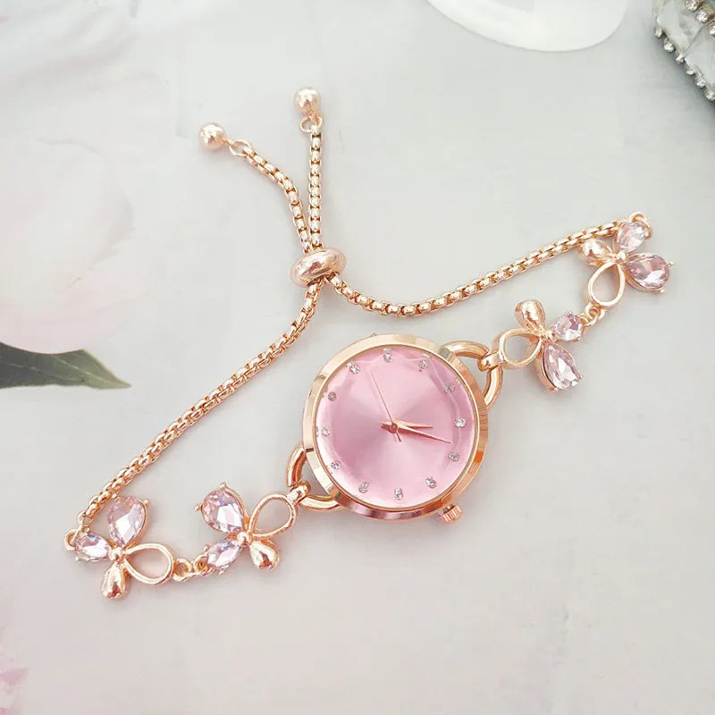 Korean Style Floral Telescopic Rope Quartz Women's Watches