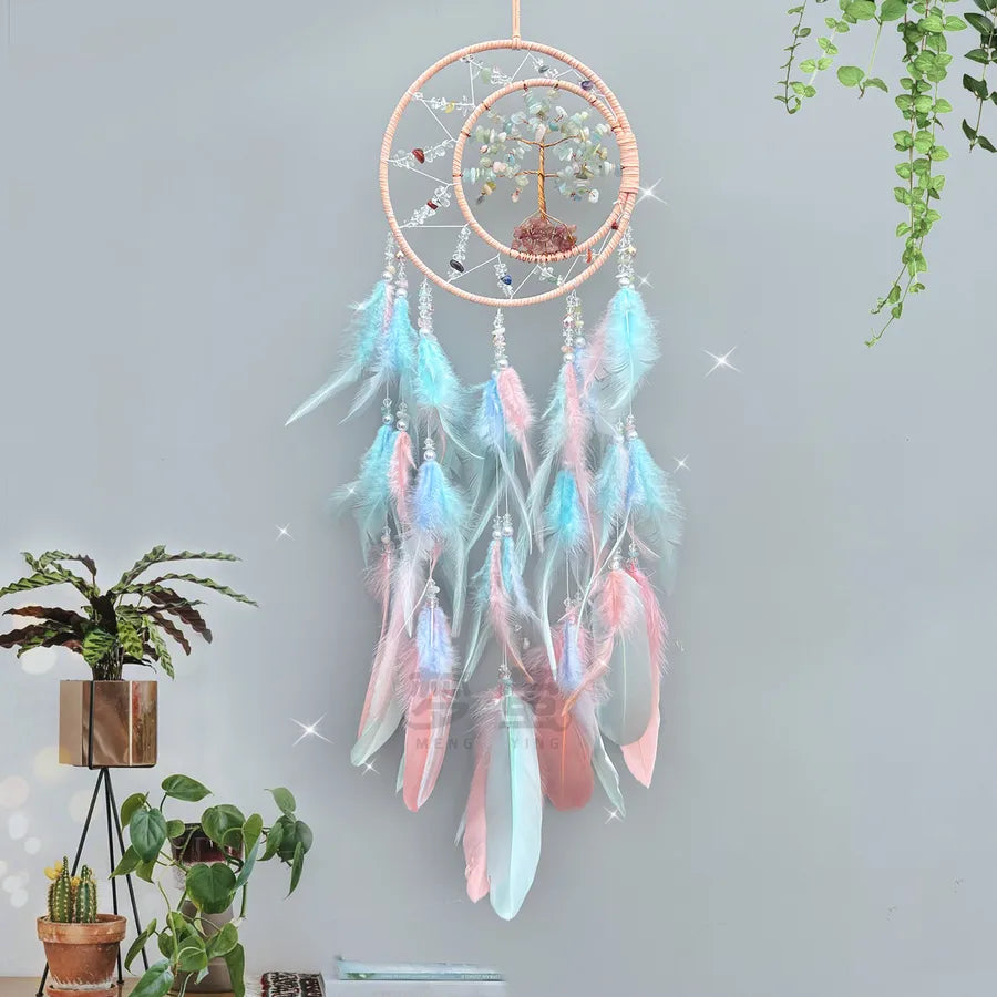 Simple Style Solid Color Crystal stone Feather Iron Dreamcatcher Wall Art