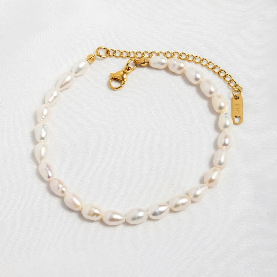304 Stainless Steel Freshwater Pearl Plating Bracelets