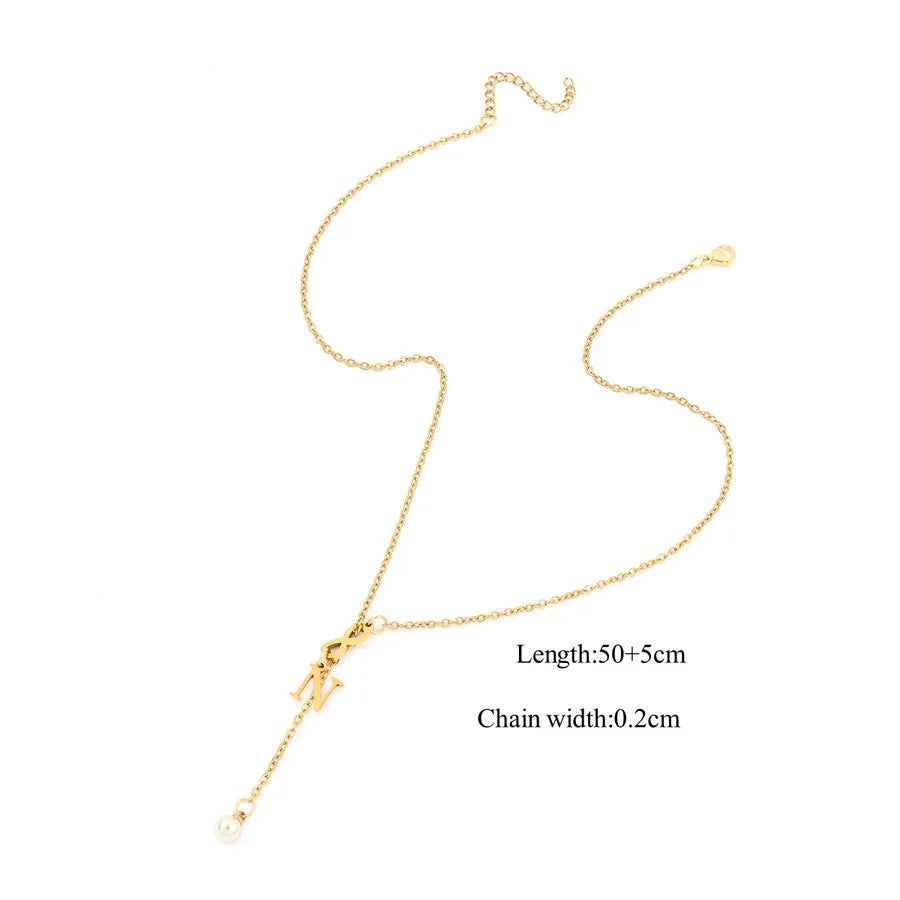 Wholesale Jewelry Elegant Simple Style Letter Infinity 201 Stainless Steel 304 Stainless Steel Artificial Pearl cable chain Pendant Necklace